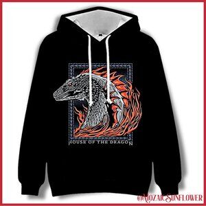 NEW Vibrant Dragon Flames Black Hooded Sweatshirt "House Of The Dragon"